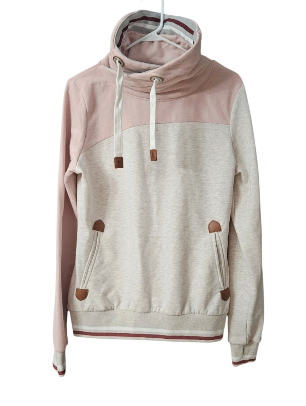 Wanakome Saffia Sweatshirt Cowl Neck Women's M Sepia Rose Stripes Colorblock